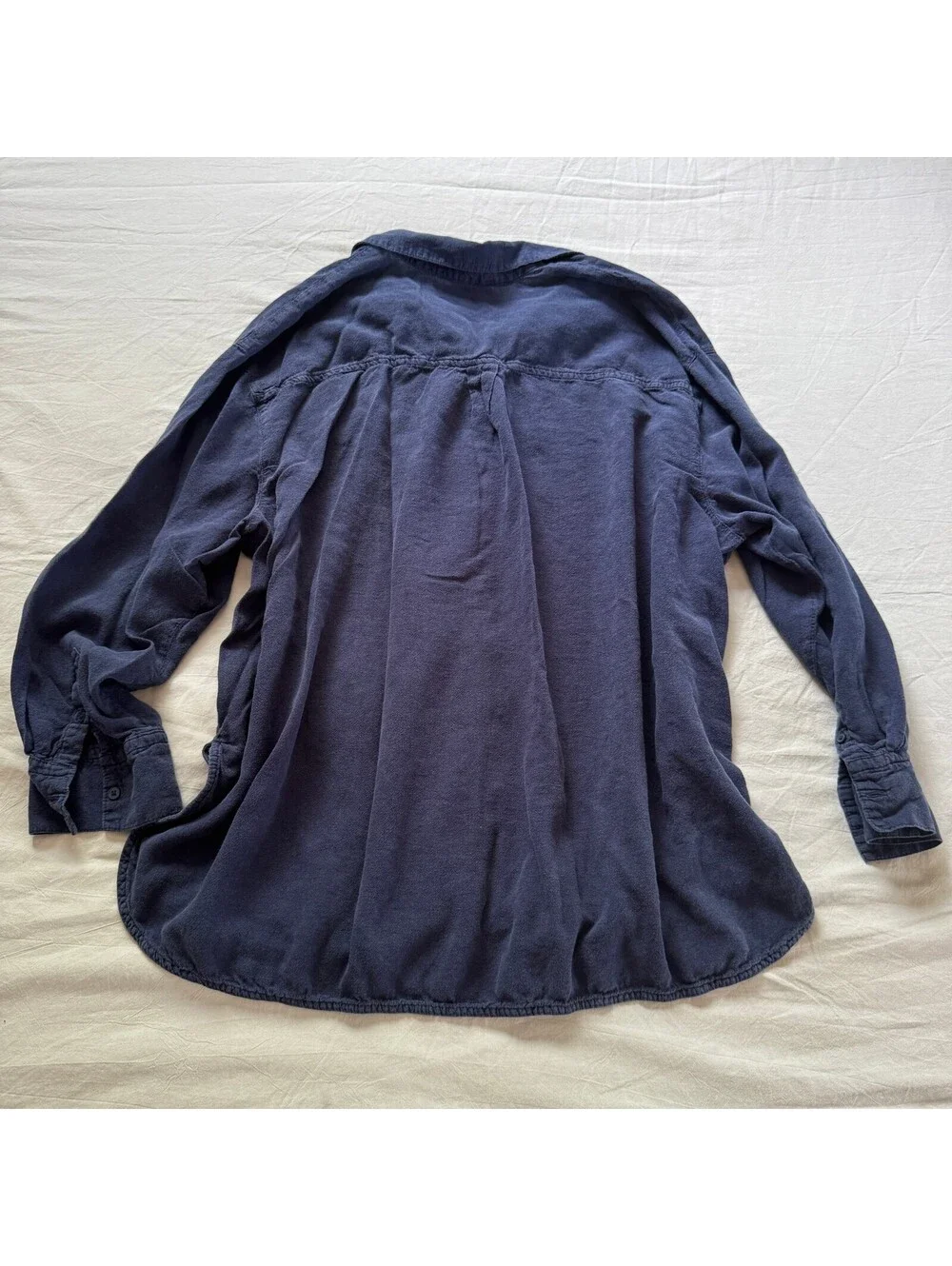 OLD NAVY Boyfriend Shirt Women XXL 2XL Navy Blue Linen Viscose Button Down Top